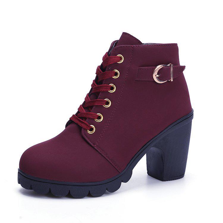 Herbst Winter Hochhackige Frauen Stiefel Kreuz Straps Kurze Stiefel Bequeme Wasserdichte Stiefel Warme Plus Größe 35 rot