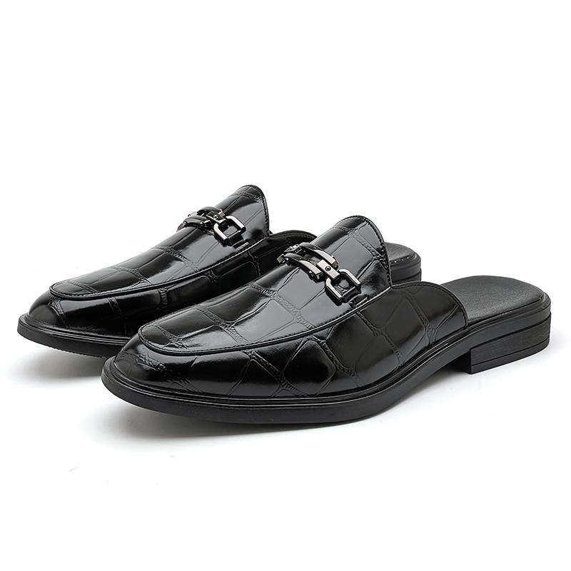 Mode Mode Neue Herren Schwarz Braun Halbschuhe Metallknopf Lackschuhe Männlich Lässige Pantoletten Mokassins Atmungsaktive Slipper 45 schwarz