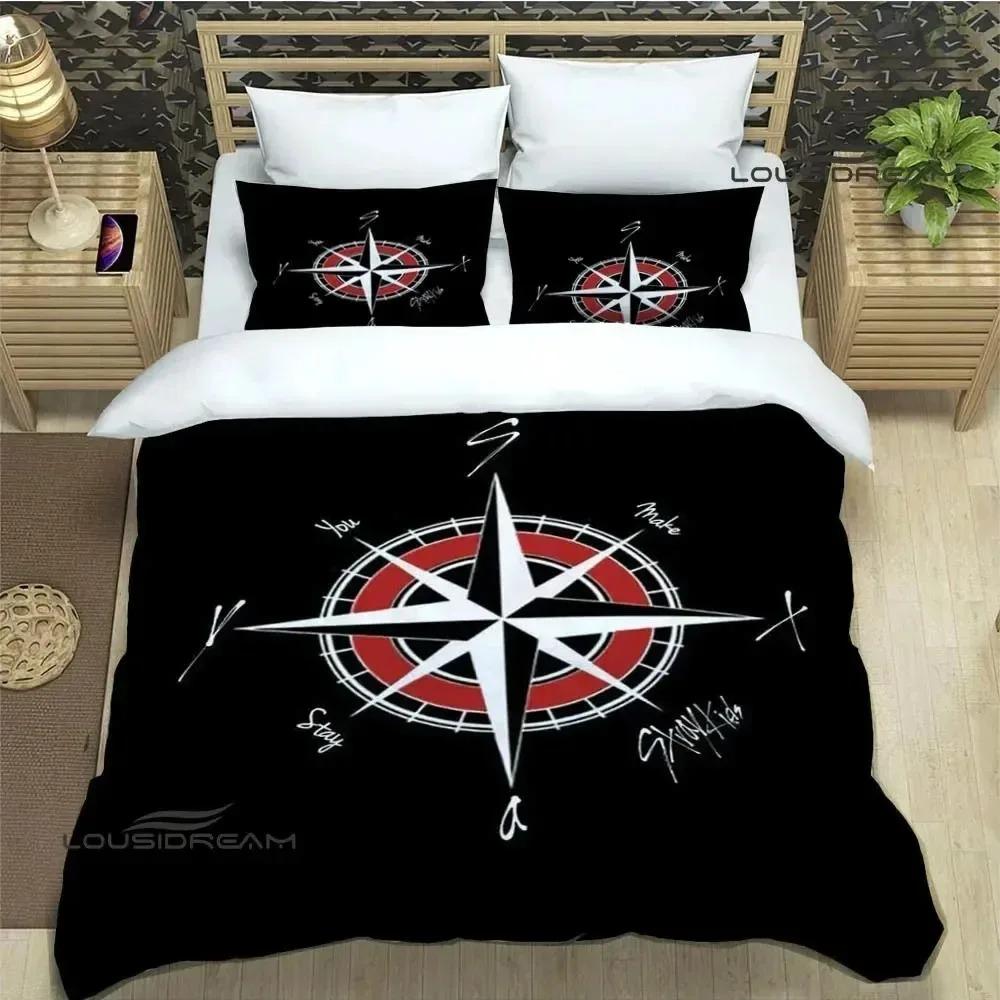 KPOP S-Stray-K-Kids Druck Bettwäsche-Sets Exquisites Bettwaren-Set Bettbezug Bettdecke Bettwäsche-Set Luxuriöses Geburtstagsgeschenk EU Single 135x200cm