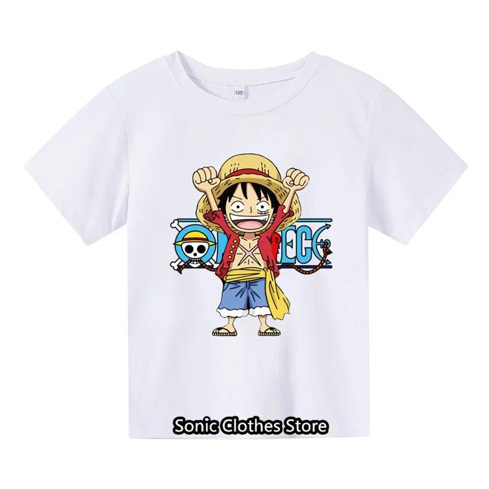One Piece T-Shirt Kinderkleidung Kinder Reines Baumwoll-T-Shirt Cooles Cartoon Anime Sommer Freizeit Oberteile T-Shirt Luffy Junge Mädchen Streetwear 110