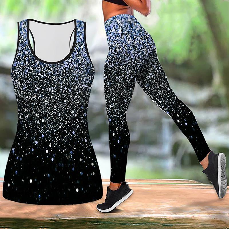 Yoga-Outfit mit Fragment-Sternenlicht-Print für Damen, modische Workout-Leggings, Fitness, Sport, lässige Yoga-Hose L blau