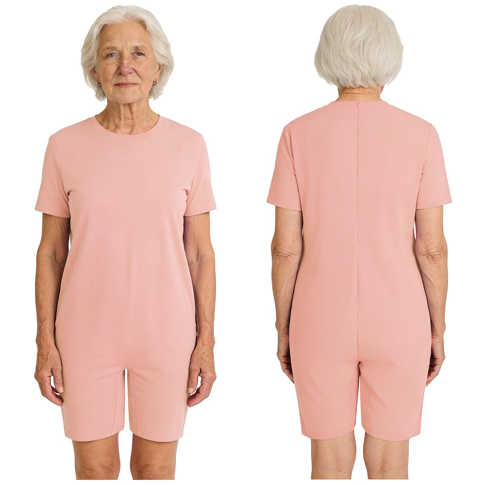 Kompletter Anti-Strip Sicherheits-Overall S-3XL: Unisex Overall mit Rückenreißverschluss für Patienten mit Demenz oder Verhaltensauffälligkeiten M rosa