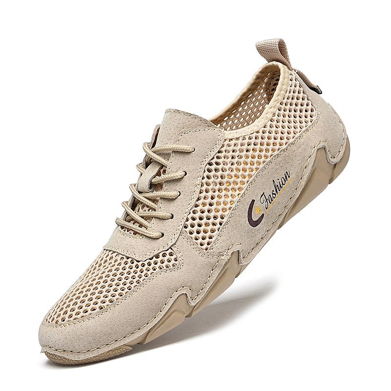 Sommer Männer Verschnaufpause Mesh Casual Schuhe Männer Müßiggänger Komfortables Fahren Schuhe Mokassins Mann Wohnungen Schuhe 42 khaki