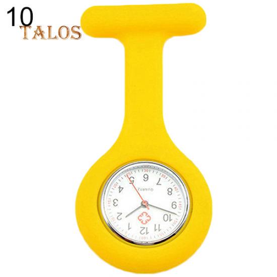 Niedliche, biegsame, weiche Krankenschwesteruhr aus Silikon mit Brosche, Taschenuhr, Tunika, Quarzuhrwerk gelb