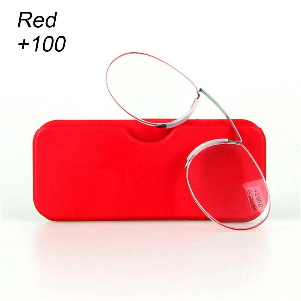Lazy Glasses Lesebrille Nasenklammer Presbyopie Brille Mini Nasengestell Männer Frauen red-100