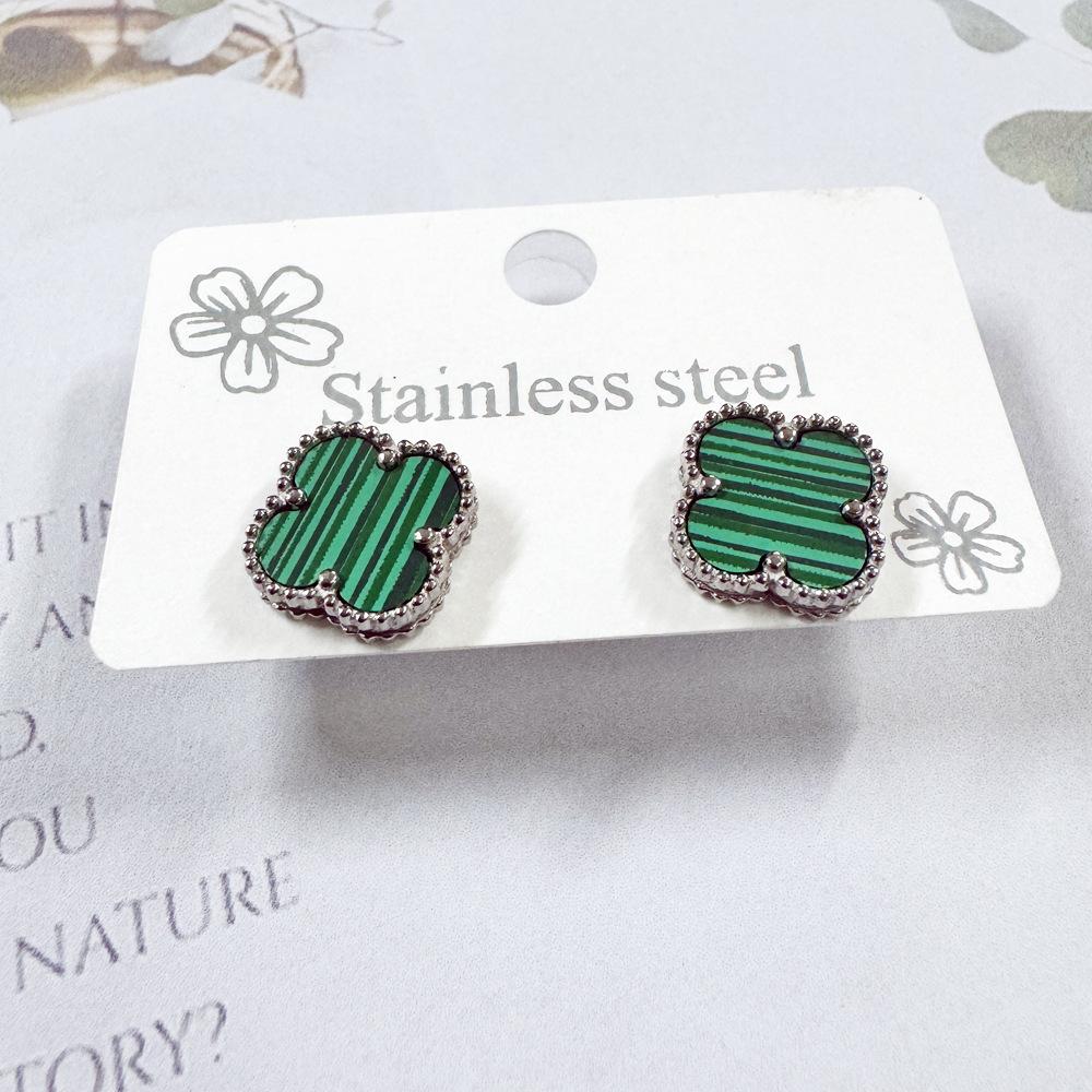 Hochwertige Luxus-Ohrringe aus Titanstahl mit vierblättrigem Kleeblatt, lichtechte modische Ohrringe, Damen-Ohrringe, Schmuck grün