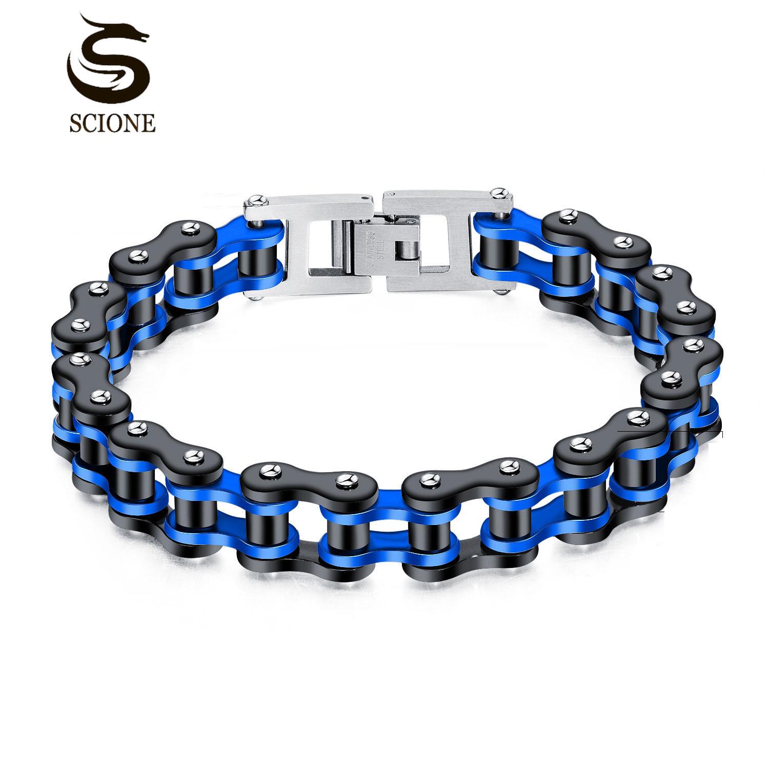 LUXY MOON Personalisierte Motorradkette Rock Style Fahrradkette Edelstahlarmband 22cm blau