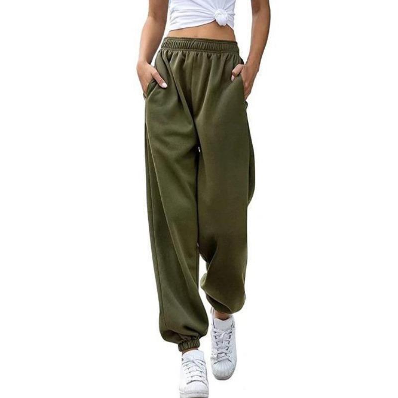 Herbst Damenmode hoch taillierte lässige Jogginghose Kordelzug Hose Home Hose lange Hose 3XL armee grüne