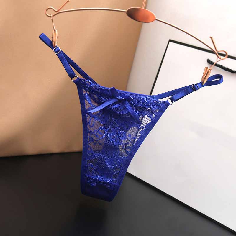 Einstellbare Spitze Thongs Höschen Frauen Unterwäsche Sexy Thongs Frauen Niedrige Taille Feste Unterwäsche Nahtlose Weibliche Unterhose Dessous One size blau