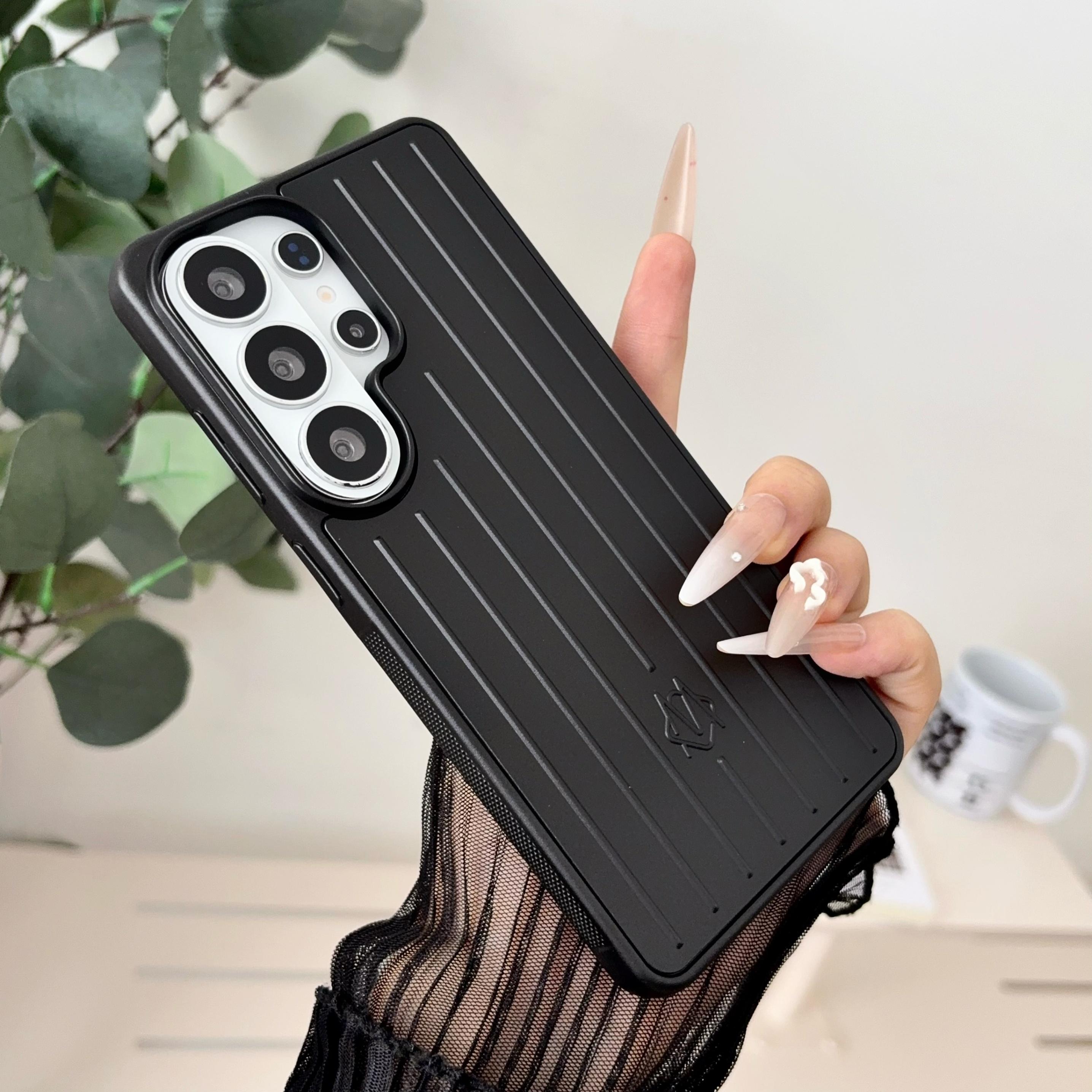 Luxus Gepäck Streifen Stoßfeste Handyhülle für Samsung Galaxy S26 S25 S24 Ultra für Rimowa Stoßfest Kratzfest Schutzhülle Galaxy S25 schwarz