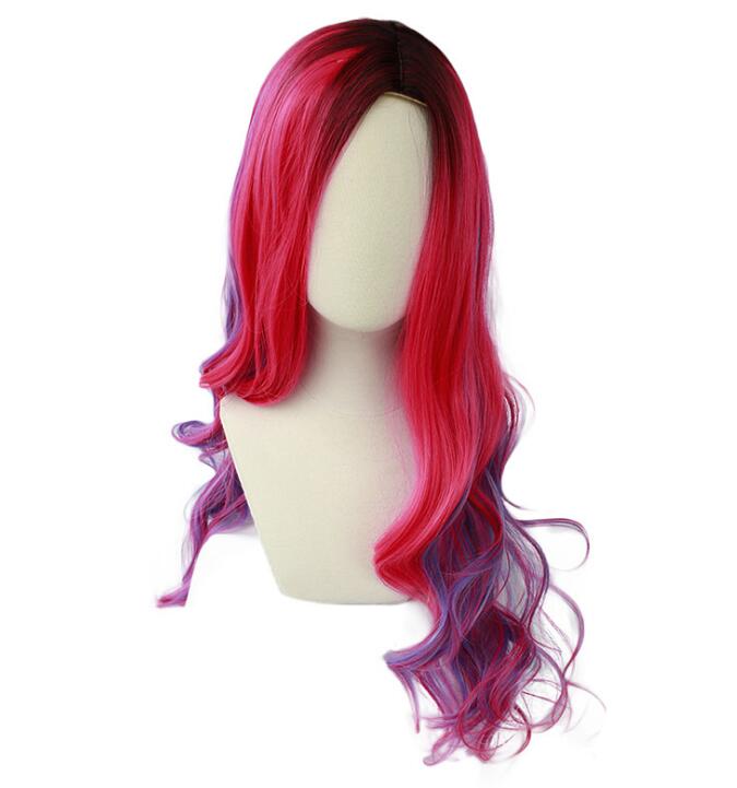 Anime Frauen Perücke Descendants 3 Audrey Perücke Mischfarben Kunsthaar Cosplay Perücken für Kinder und Erwachsene One Size rot