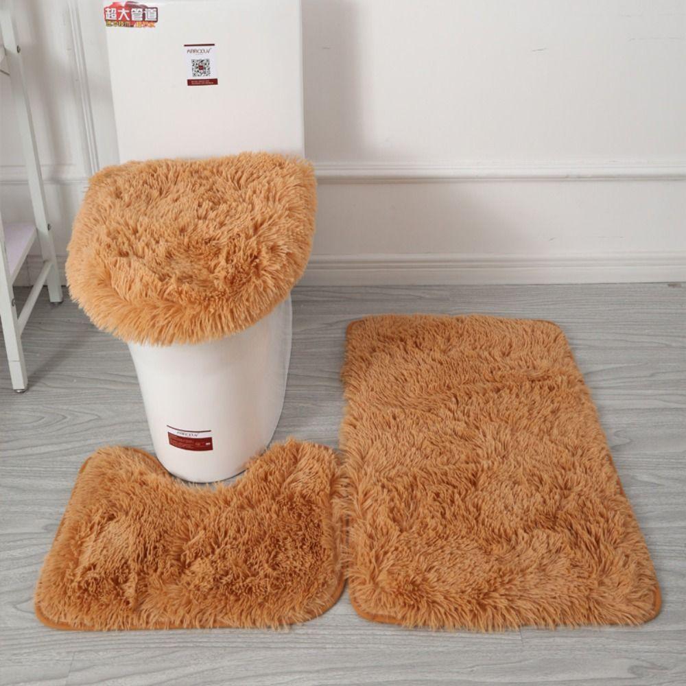 3 teile/satz Flauschige Haare Wc Deckel Abdeckung Teppiche Einfarbig Dusche Teppiche Sets Dusche Zimmer khaki