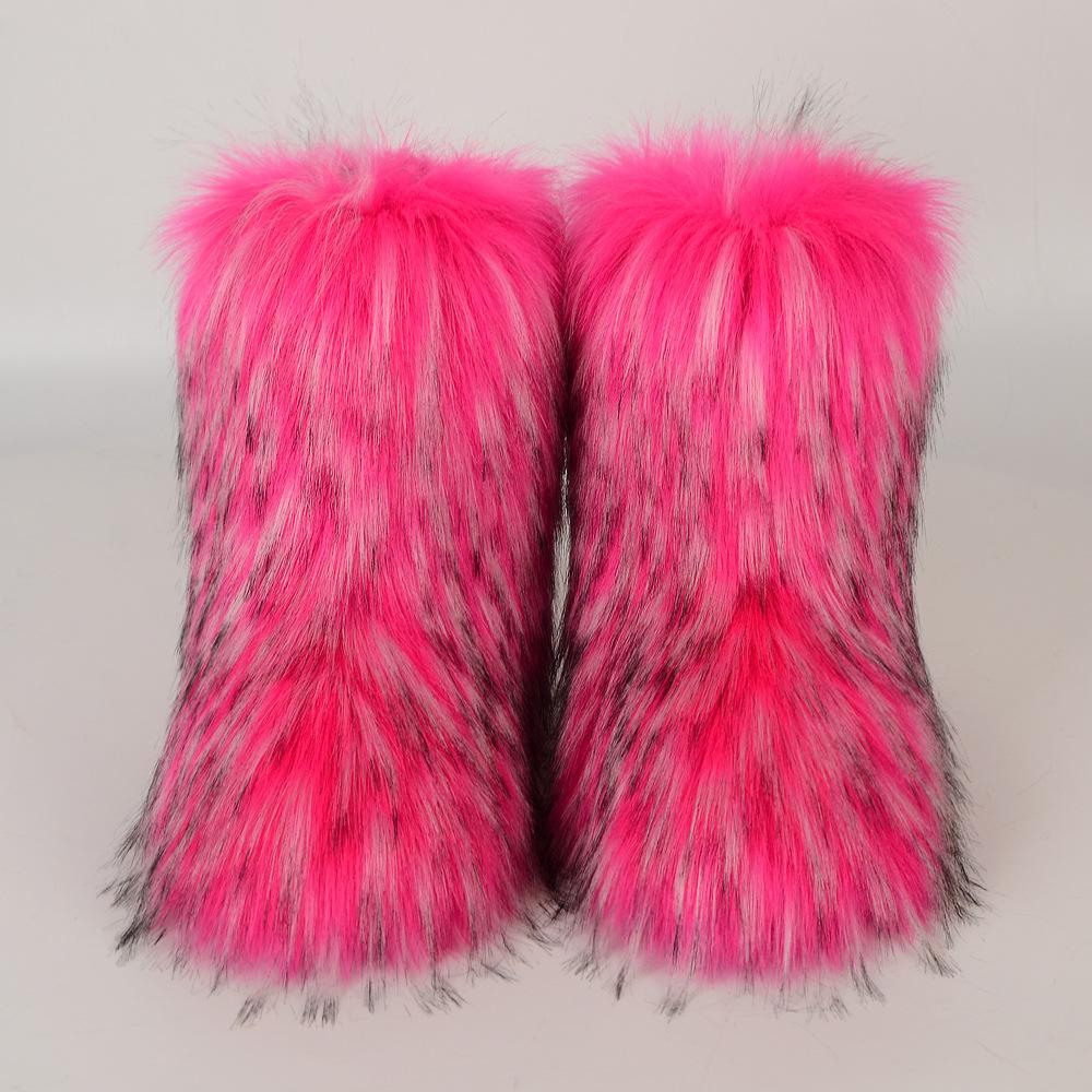 Frauen Neue Winter Pelz Einteilige Nachahmung Waschbären Pelz Warme Schnee Stiefel Pelzigen Schuhe Outdoor Stiefel 38 rose rot