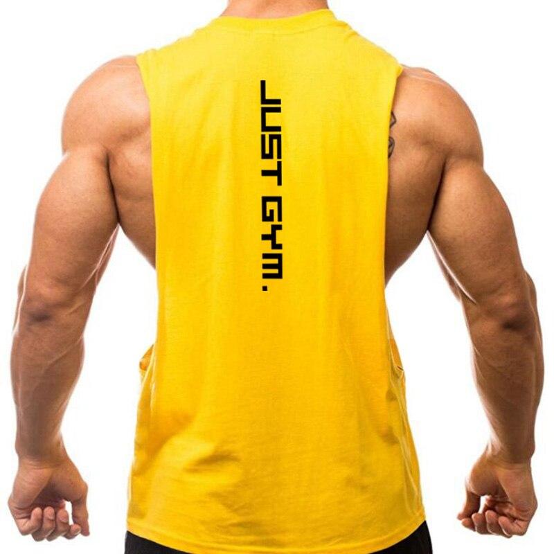 Marke Just Gym Clothing Fitness Herren-T-Shirts mit abgeschnittenen Seiten, Bodybuilding, tiefe Armlöcher, Tank-Tops, Workout, ärmellose Weste M gelb