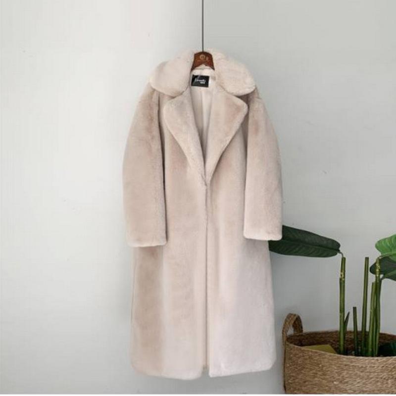 Frauen Winter Warm Faux Pelzmantel Dicke Frauen Langen Mantel Drehen Unten Kragen Frauen Warme Mantel Mit Gürtel Casaco feminino S beige