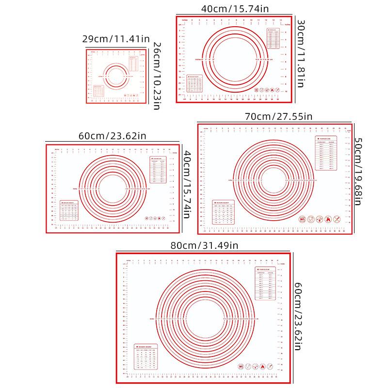 Antihaft-Backmatte für Gebäck, Teigausrollen und Kneten - Ideal für Kekse und Kuchen - Küchenwerkzeug mit Skala für das Backen in der Weihnachtszeit 40*30cm schwarz/rot