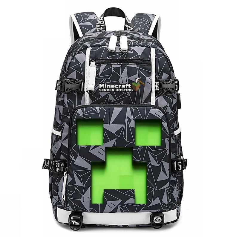 Minecraft Spiel Laptop Rucksack Outdoor Große Kapazität Reisetasche Wasserabweisend Studentenrucksack 48*32*15cm graue