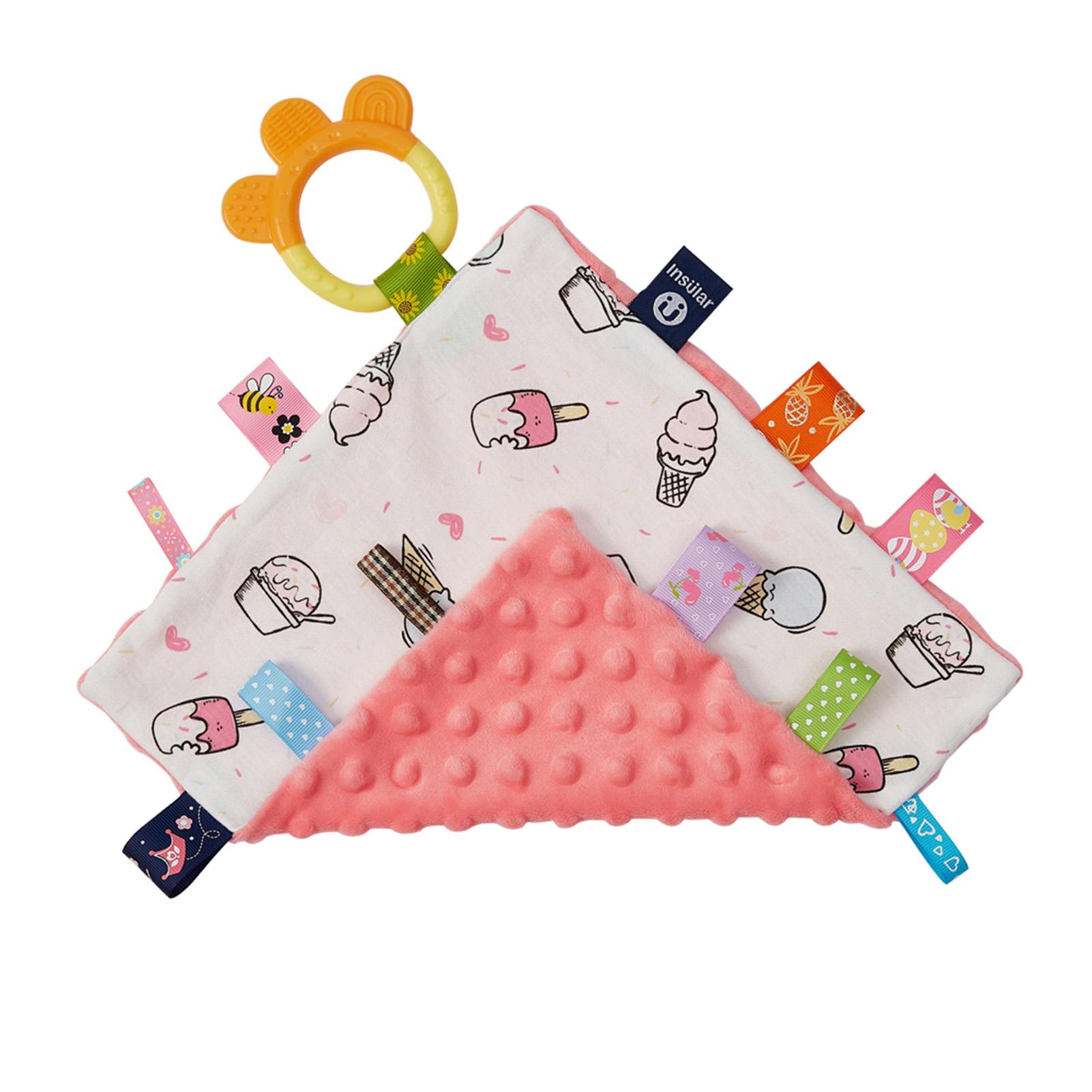Baby-Appease-Handtuch, bequeme Baby-Tag-Beruhigungsdecke mit bunten Tags, Silikon-Baby Ice Cream