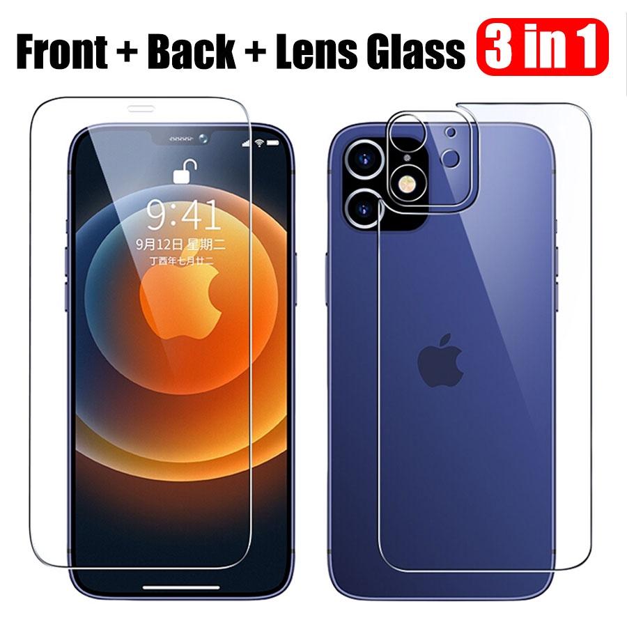 3 in 1 Vorderseite + Rückseite + Objektiv Vollständige Abdeckung Gehärtetes Glas Film Für iPhone 16 15 14 13 12 11 Pro Max Mini displayschutzfolie iPhone 11