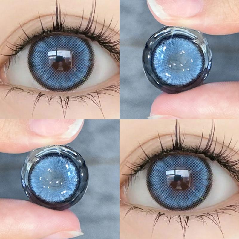 Millcreek blaue Kontaktlinsen 2 Stück (1 Paar) Augenkosmetik, farbige Kontaktlinsen, 14,5 mm, Puppenaugen, weiche, angenehme, leuchtend blaue Kontaktlinsen, 1 Jahr Gebrauch französische himmelblaue