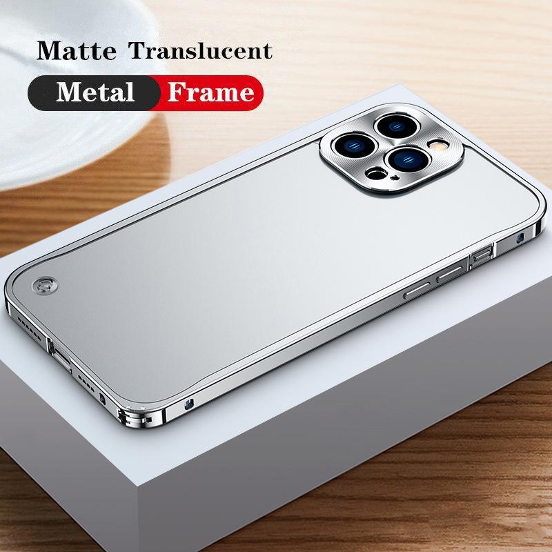 Luxuriöse Metallrahmen-Objektivschutzhülle für iPhone 16 15 14 13 12 11 Pro Max Aluminium-Telefonhülle für iPhone 16 Plus Matte Rückseite For iPhone 14 Plus silber