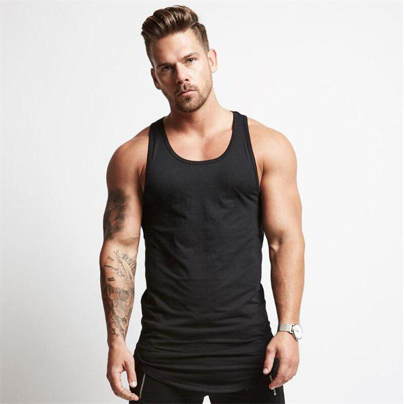 Solide Bodybuilding Stringer Tank Top Männer Fitness Singlet Workout Ärmelloses Shirt Mann Unterhemd Fitnessstudios Kleidung L schwarz