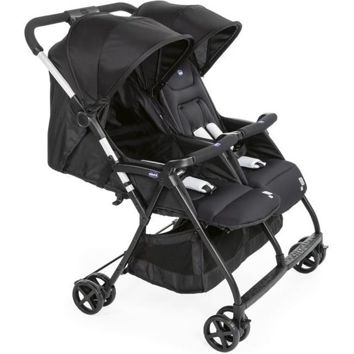 CHICCO Kompakter Doppelkinderwagen Ohlala Twin - Ab Geburt - Bis 15 kg - 78 cm breit - Sicherheitsbügel - Black night