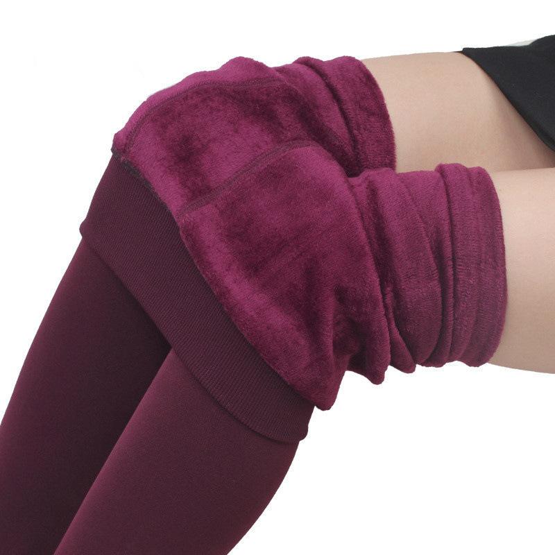 Warme Leggings Nessaj Plus Size mit Samt Winterhose Casual Leggings Damen Sexy Leggings 5XL wein rot