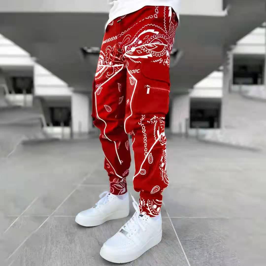 Männer Druck Hip Hop Hosen Männer Cargo Hosen Hosen Mode Streetwear Jogginghose für Männer Jogger High Street Lose Hosen 5XL rot