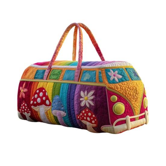 Sporttasche Baumuster Bus Design Gesteppte Reisetasche mit verstellbarem Riemen Stabiler Griff Kleidung Toilettenartikel Reisetasche L A