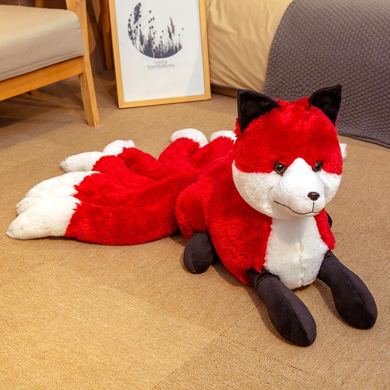 Neunschwänziger weißer Fuchs Puppe Plüschtier weißer Fuchs Wurfkissen Kissen beruhigende Puppe Stoffpuppe Geburtstagsgeschenk 63*32cm(0.9kg) rot