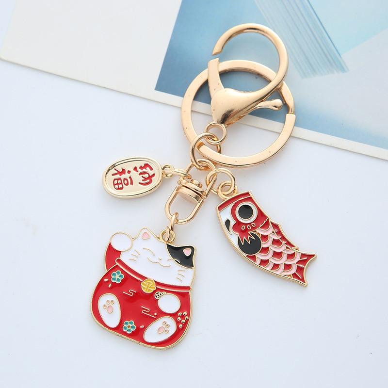 Lucky Cat Fortune Schlüsselanhänger Legierung Kleidung Rucksack Schlüsselanhänger Schlüsselanhänger Charms Paar Geschenke rot