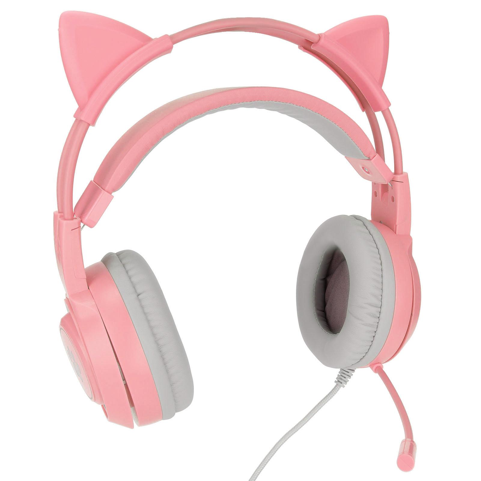 SYG25 Cat Ear Gaming Headset USB + 3,5-mm-Stecker Gaming-Kopfhörer Unterstützt Lautstärkeregelung Mikrofon rosa