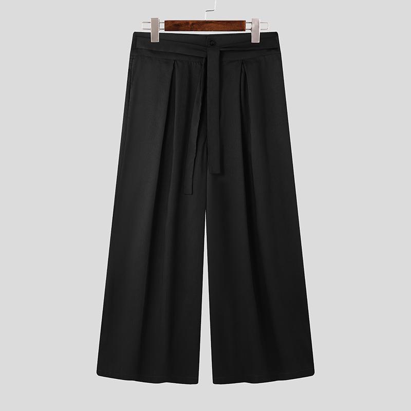 INCERUN Herren Verband Reißverschluss Taille Lange Hose Lässig Locker Weites Bein Hose 2XL schwarz