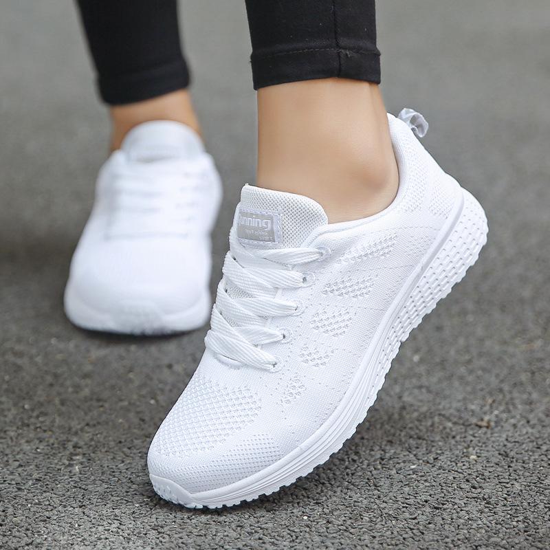 Frauen Casual Schuhe Mode Atmungsaktive Wanderschuhe Mesh Flache Schuhe Turnschuhe Frauen Gym Vulkanisierte Schuhe Weiß Weibliche Schuhe 35