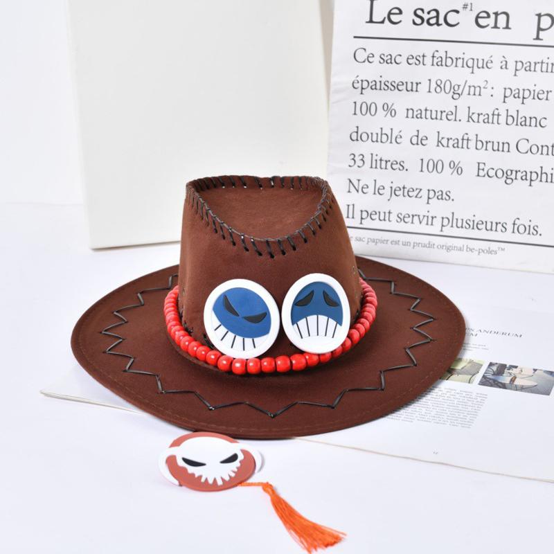 Anime One Piece Ace Jazz Hut Cosplay Hüte Luffy Ace Orange Cowboyhut Für Kinder Erwachsene Halloween Karneval Cosplay Zubehör kaffeebraun