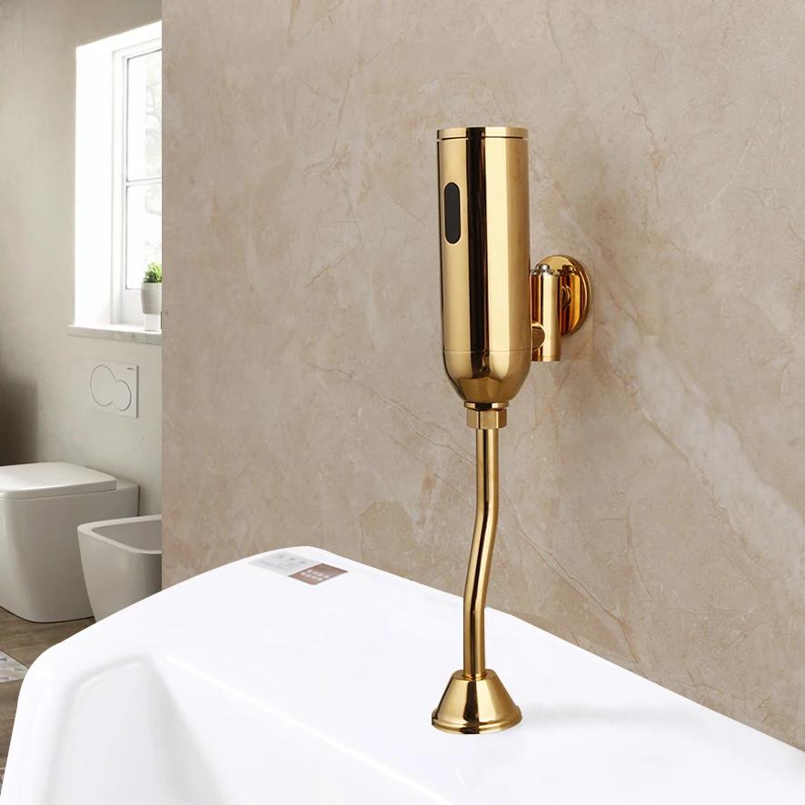 YANKSMART Urinal Badezimmer Toilette Automatisches Spülventil Sensor Urinale Wandmontierter Wasserhahn Touch-Armatur DC & AC Badezimmerzubehör gold