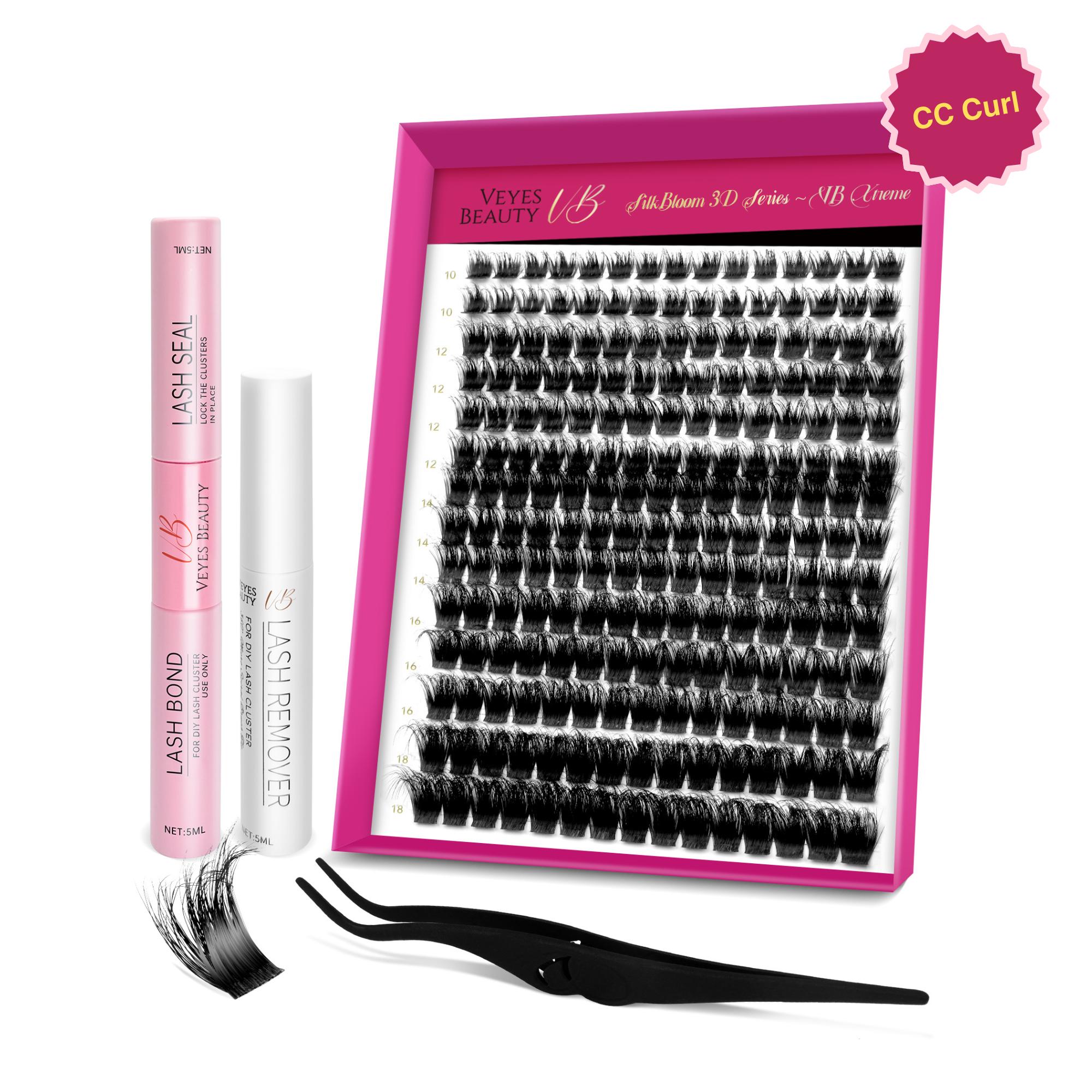 Veyesbeauty Xtreme Cluster Wimpern Flauschige Einzelwimpernverlängerungen 3D Geschichtetes Volumen 210 Cluster 10-18mm Lash Kit schwarz