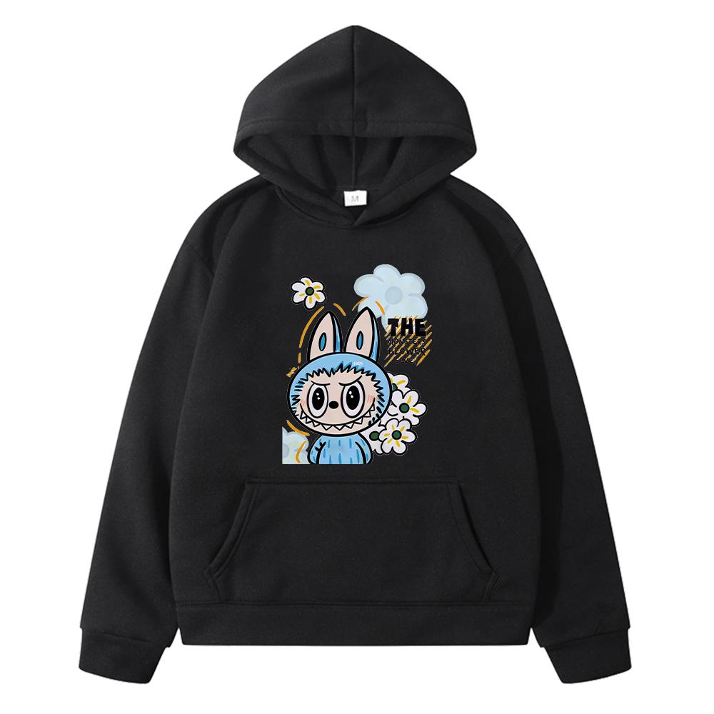 Kawaii labubu Print Hoodies Fleece Sweatshirt Jungen Pullover Cartoon Herbst Anime Hoodie Jacke y2k Sudaderas Kinderkleidung Mädchen 130 schwarz
