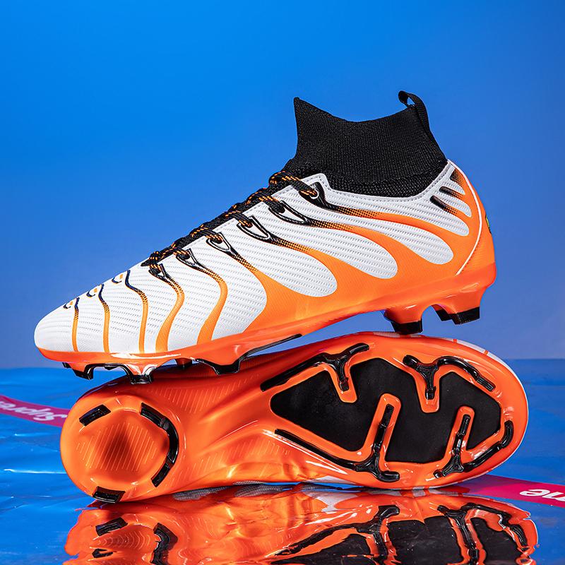Mode Unisex Fußball Schuhe Fußball Stollen Fußball Stiefeletten Jugend Training Turnschuhe Outdoor Sport Schuhe 39 orange