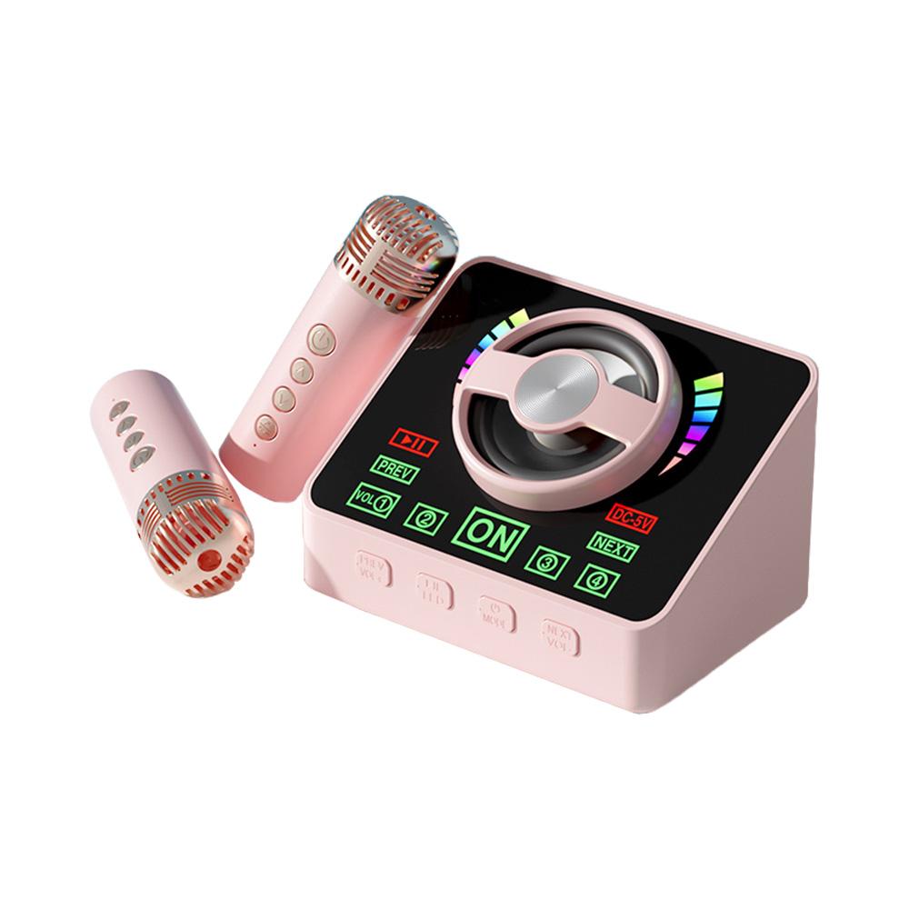 Karaoke-Maschine Mini-Drahtloses Mikrofon und Lautsprecher KTV-Set mit 2 Mikrofon-RGB-Lichteffekten rosa