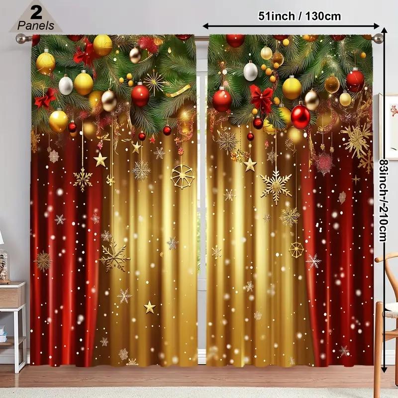 2 Stück Festliches Weihnachts-Vorhang-Set-Schneemann Tannenbaum Design Polyester Stangentasche, Maschinenwaschbar für Wohnzimmer Schlafzimmer Arbeitszimmer W65X60H(cm)X2Pcs&Grommet Top white