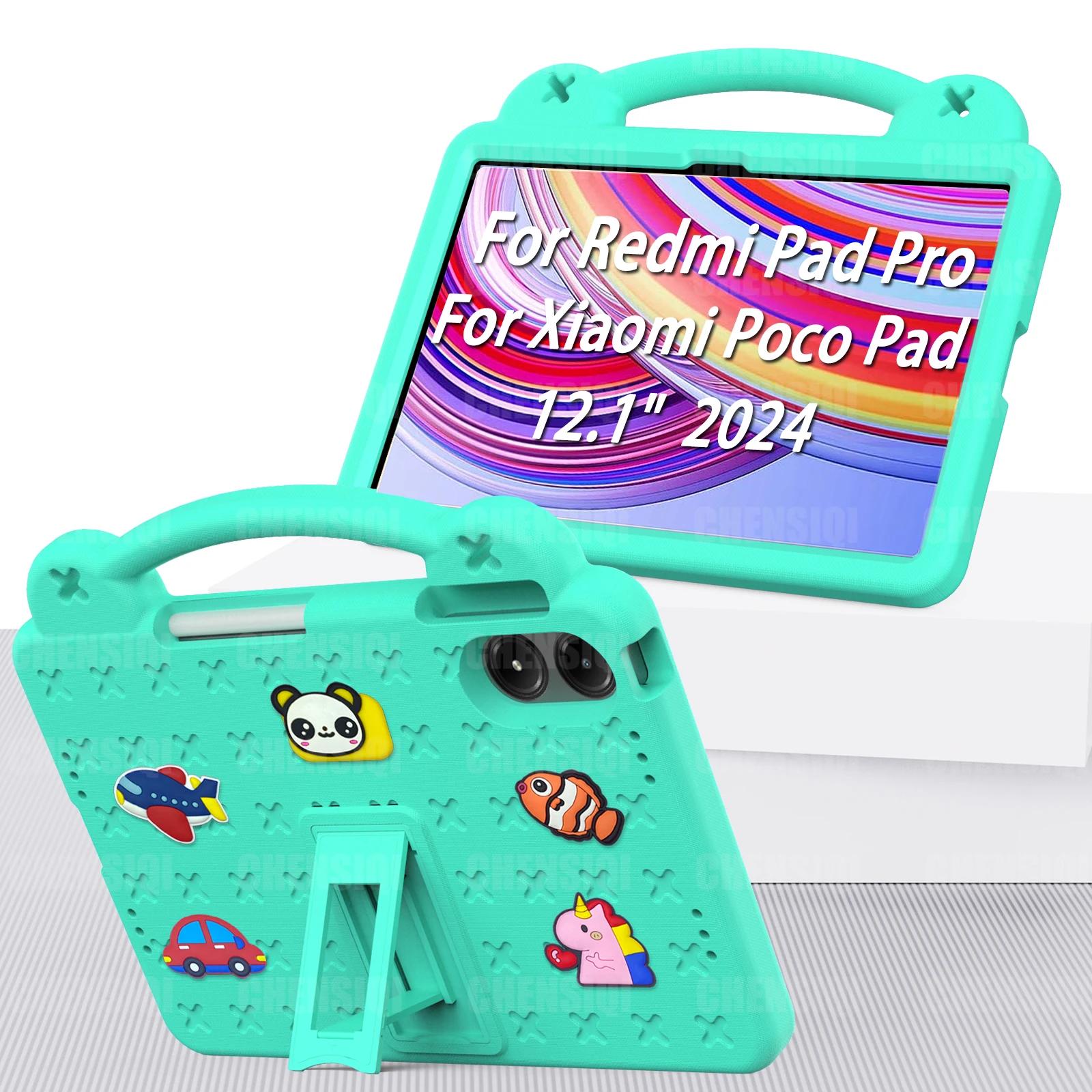 Kinder Fall für Redmi Pad Pro 12,1 Zoll 2024 SE 11 EVA Stand Hand-Gehalten mit Stift Halter Schutzhülle für Xiaomi Poco Pad 12.1 Redmi Pad SE 11 inch grün
