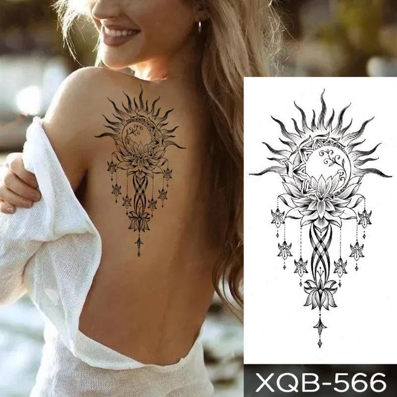 Neue 210*114mm traum catcher gefälschte temporäre tattoo rentiyis frauen schwarz henna lotus tattoo wolf kompass feder tattoo körper arm brust aufkleber XQB-566