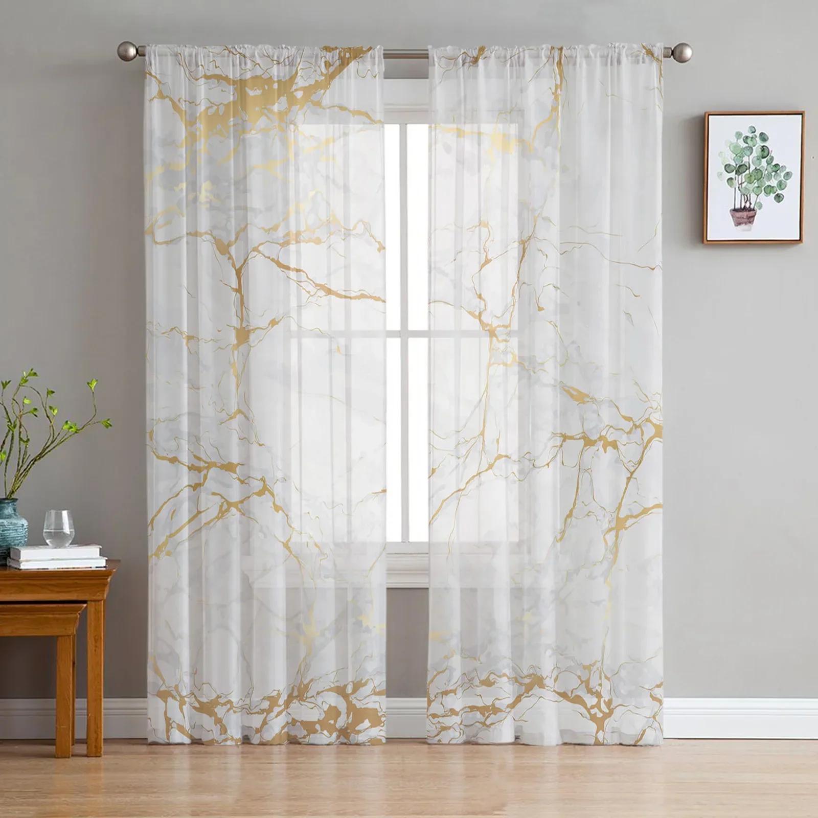 Marmor Riss Gardinen Wohnzimmer Fenster Tüll Vorhänge Für Schlafzimmer Küche Home Dekoration Voile Vorhänge W135 x H245cm x2&Rod Pocket