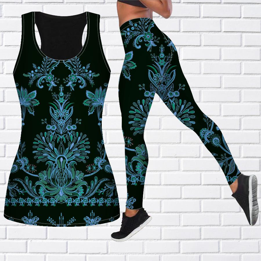Lila Pfauenblumen-Druck-Yoga-Outfit für Damen, modische Workout-Leggings, Fitness, Sport, lässige Yoga-Hose 3XL blau