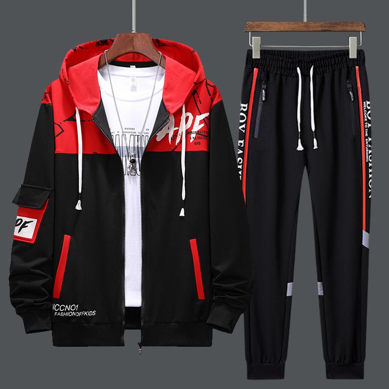 Herren-Trainingsanzüge, 2-teilige Trainingsanzüge, Herren-Strickjacke mit Reißverschluss, bedruckt, Sweatshirts, Jogginghosen, Sets, Sportbekleidung XXL rot