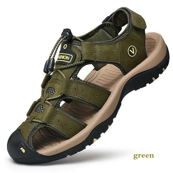 Herrenmode Casual Sandalen Outdoor Schuhe Echtes Leder Schuhe Sommer Strand Schuhe Watschuhe Plus Größe 38-48 41 grün