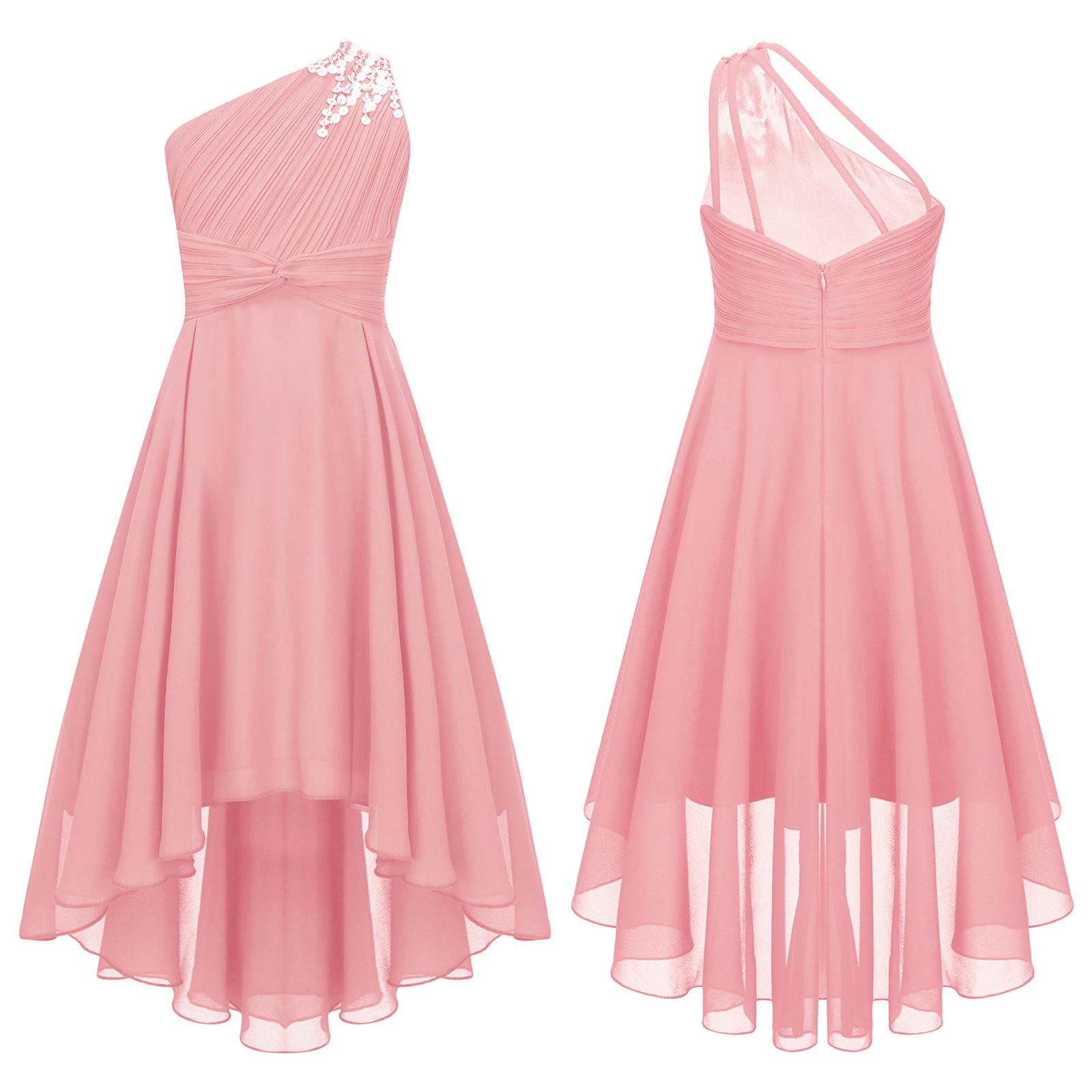 Kinder Blumenmädchen Kleid Party Prinzessin Kleid One Shoulder High-Low Saum Abendkleid 7-8 Years rosa