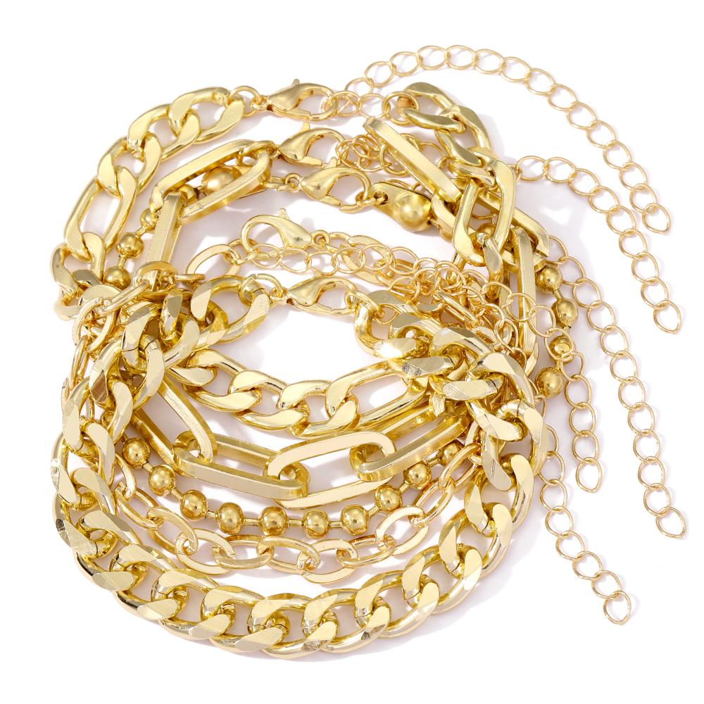 5-teiliges Armband für Damen, Gold, ausgehöhltes Armband, eleganter Party-Schmuck, geometrischer Ring, Schnalle, Kette, geschichtetes Armband, Damen-Armband-Set gold